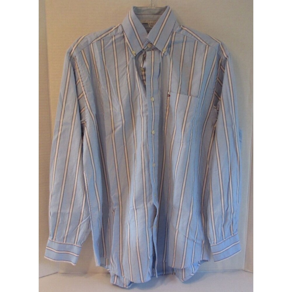 Mens Tommy Hilfiger Long Sleeve Button Up Shirt Blue Striped Size Small Cotton